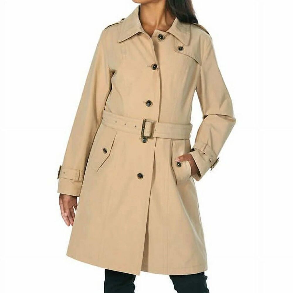 Pendleton Beige Trench Coat, Red Tartan Lined With Belt and Buttons, size S